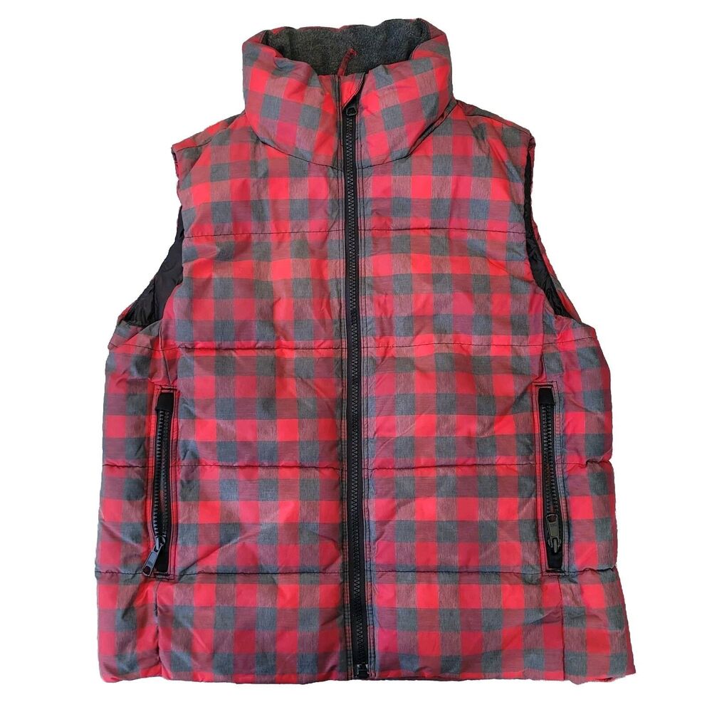 GAP Women's Red Plaid Full Zip Outdoor Vest Padded Holiday Winter Jacket XS